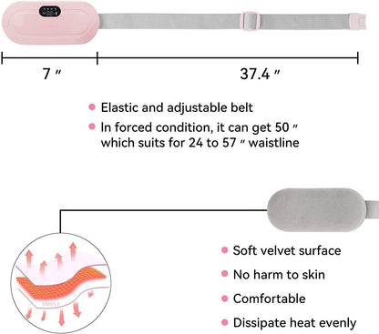 Period Cramp Relief Heating Pad Pain Device With 4 Massage Modes For Menstrual Pain And Belly Or Back Pain Relief, LED Display, Comfortable Belt, Multicolor