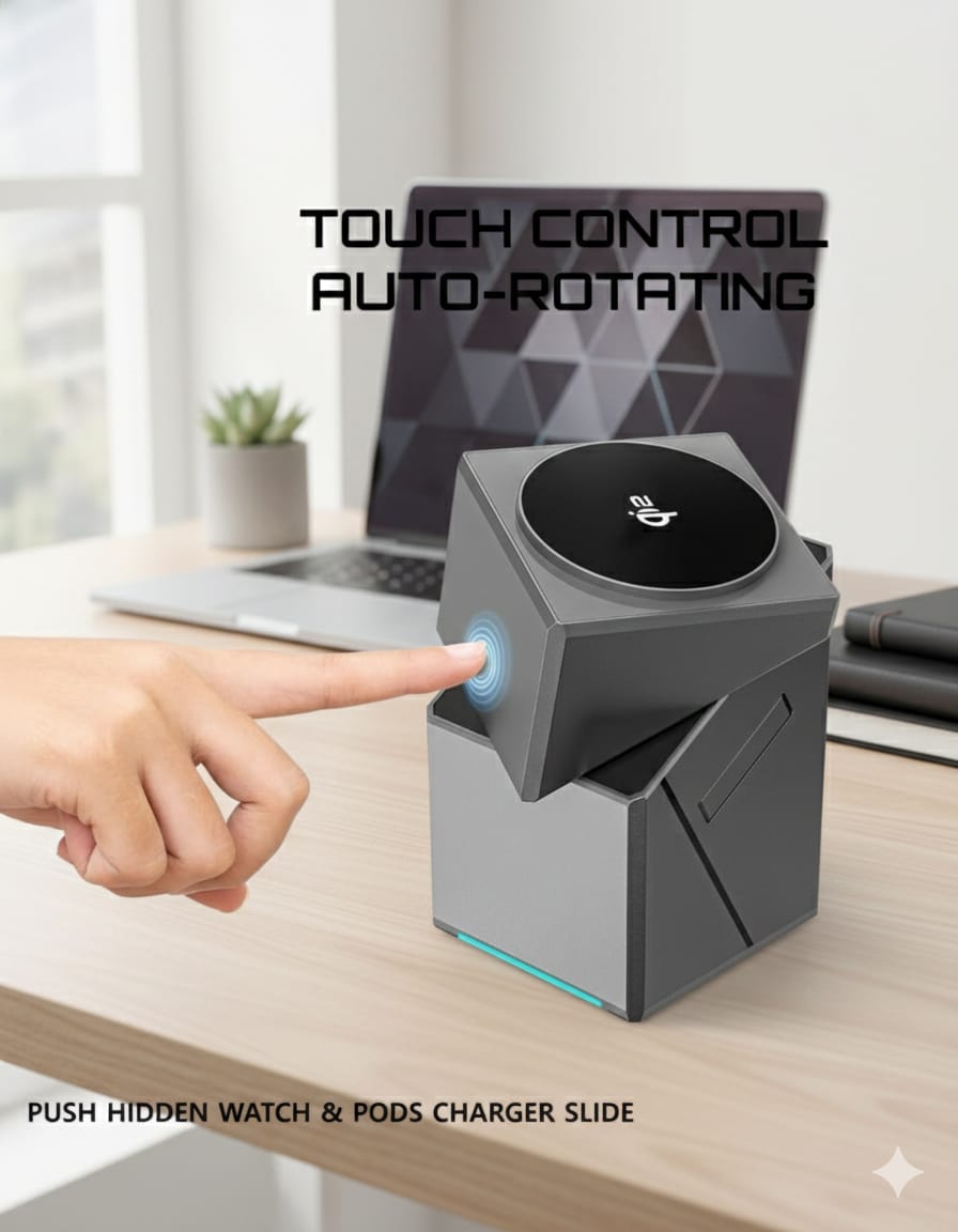 Qi2 Certified 3-in-1 Magnetic Mag-Safe Wireless Charging Station with One-Touch Auto Rotation and Fast Charging Compatible