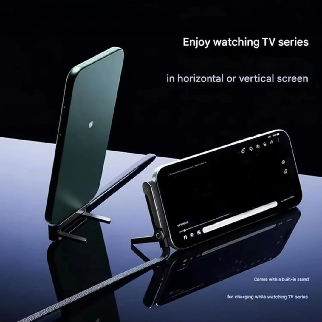 New Design 5ft 2-in-1 240W Fast Charging Type-C Nylon Braided Cord Phone Stand 90 Elbow 360 Rotation Multi-Angle Compatible